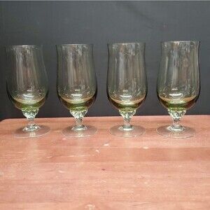 VTG Sasaki Coronation Light Green Tea Glasses Goblets 6 3/8"